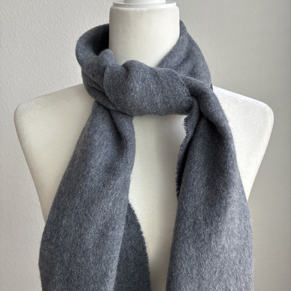 Vintage Polo Ralph Lauren Grey & Blue Reversible Lambswool Blend Fringe Scarf - Picture 3 of 13